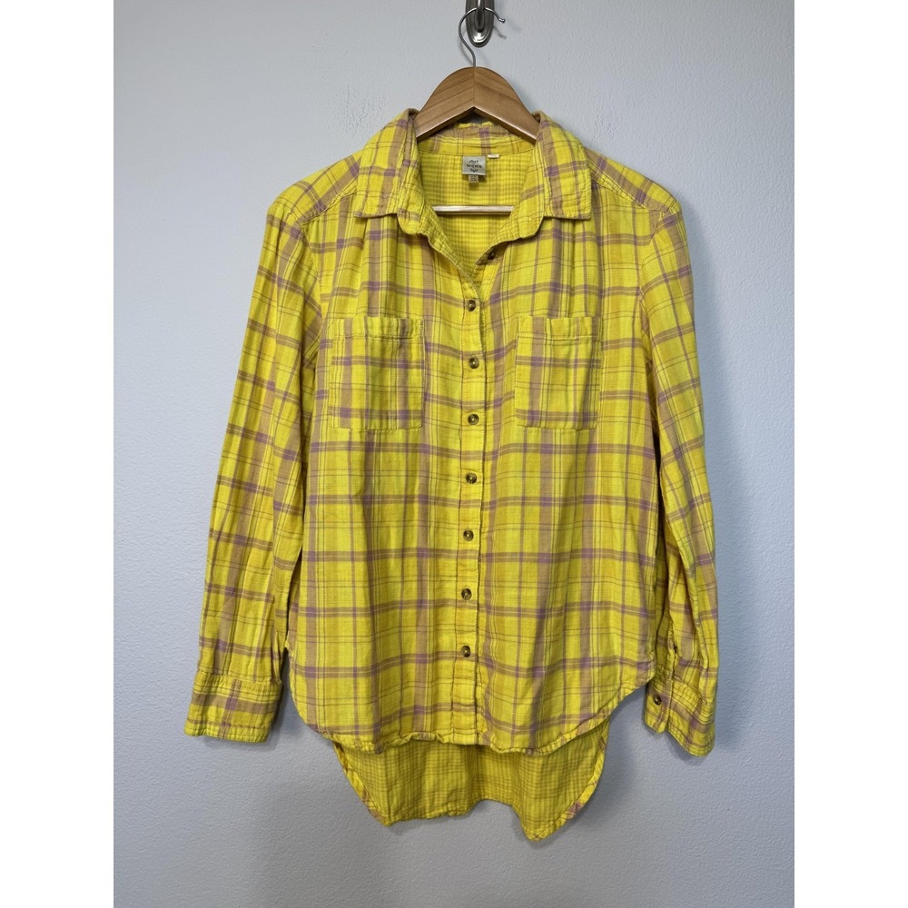 Seen WORN Kept Shirt Women's 6 Yellow Plaid Button Front Long Sleeve Tunic